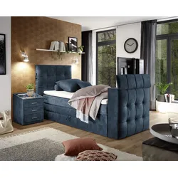 Boxspringbett "Richmond", blau (mondscheinblau), B:134cm L:243cm, SET ONE BY MUSTERRING, Komplettbetten, Boxspringbett, versenkbarer TV- Halterung mit Fernbedienung