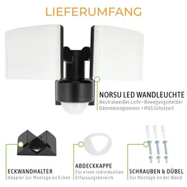 SSC-LUXon NORSU Außenlampe mit Bewegungsmelder & Lichtsensor 40W - LED Wand Außenleuchte 2 flammig schwenkbar IP65