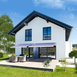 HOME DELUXE Vollkassettenmarkise ELOS - Farbe: Marineblau-weiß, Größe: 395 x 300 cm