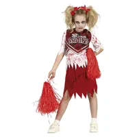 FIESTAS GUIRCA Zombie-Cheerleader-Kostüm, rot-weißes Cheerleader-Kleid für Mädchen, 10-12 Jahre