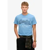 Superdry Rundhalsshirt "VL CLASSIC RELAXED TEE", Herren, Gr. M, blau (fresh blau grit), Single Jersey, Obermaterial: 60% Baumwolle, 40% Polyester, meliert, relaxed fit normal, Rundhals, Shirts Rundhalsshirt