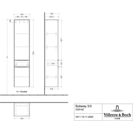Villeroy & Boch Subway 3.0 Hochschrank 40 x 171 x 36,2 cm Graphite Holz