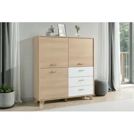 byLIVING Highboard 120 x 131 x 36,5 cm Eiche Bianco / Weiß