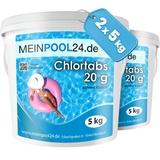 10 kg (2 x 5 kg) MEINPOOL24.DE CHLORTABS CHLOR TABS 20 g CHLORTABLETTEN SCHNELLLÖSLICH POOLCHEMIE