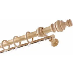 Gardinenstange GARESA "BAROCK", beige (natur), L:110cm Ø:35mm, Holz, Gardinenstangen, rustikale Vorhanggarnitur Holz, verlängerbar, mit Ringe/2 Lauf Gleiter