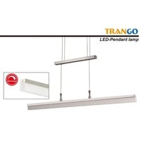 TRANGO LED Pendelleuchte, 2014-012A Design stufenlos dimmbare & höhenverstellbar LED Pendelleuchte in Edelstahl-Optik ca. 850mm Lang inkl. 1x 20 Watt LED Modul 3000K warmweiß *WOW* Esstischleuchte - Hängelampe - Deckenleuchte, Wohnzimmerlampe mit satiniertem Acryl-Lampenschirm