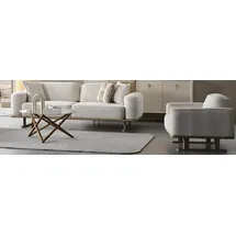 JVmoebel Elegantes Weißes Sofa-Set 3-Sitzer Polstersessel Metallfüße