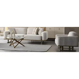 JVmoebel Elegantes Weißes Sofa-Set 3-Sitzer Polstersessel Metallfüße
