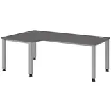 HAMMERBACHER QS82 höhenverstellbarer Schreibtisch grafit L-Form, 5-Fuß-Gestell silber 200,0 x 80,0/120,0 cm