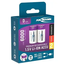 Ansmann 2x USB-Akkus mit Ladekabel »6000« Mono D 5400 mAh