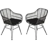SAM 2er Set Rattanstuhl Antalya, Farbe Anthrazit, inklusive Sitzkissen, Korbstuhl mit Metallfüßen, Geflechtstuhl/Eisenstuhl im Retro-Design, Esszimmerstuhl mit Armlehnen