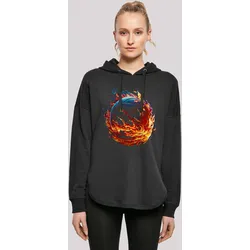 Kapuzenpullover F4NT4STIC "Basketball On Fire Sport OVERSIZE HOODIE", Damen, Gr. L, schwarz, Obermaterial: 100% Baumwolle, casual, oversize, Langarm, Pullover, Print