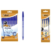 BIC Kugelschreiber Cristal Soft – Extrem weiche Kulis in 10er Packung – Blau & Kugelschreiber Cristal Original (Strichstärke: 0,32 mm und Kugeldurchmesser: 1,0 mm) Beutel à 4 Stück, blau