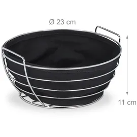 Relaxdays Brotkorb Metall, mit Stoffeinsatz, rund, Frühstückskorb für Brot & Brötchen, Ø 23 cm, schwarz