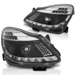 Scheinwerfer LED Tagfahrlicht Optik für Opel Corsa D 06- Schwarz mit LED Blinker