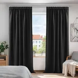 Deconovo Vorhang verdunkelungsvorhang mit Kräuselband Gardinen Thermovorhang Kälteschutz thermo gegen Kälte Thermogardine Hitzeschutz, 290x140 cm(HöhexBreite), Schwarz, 2er Set