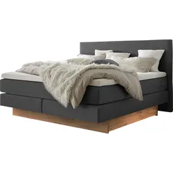 Boxspringbett HASENA "Denver", schwarz (anthrazit, wildeiche natur), B:148cm L:210cm, Komplettbetten, Boxspringbett, Boxspringbett, Sockel, zwei Bettkästen inkl. gedämpftem Selbsteinzug