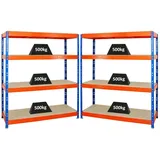 Proregal Mega Deal 2x Profi Schwerlastregal Rhino HxBxT 180 x 160 x 60 cm 4 Spanplatten-Ebenen 16mm Fachlast 500 kg Blau-Orange