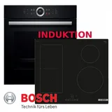 BOSCH Induktions Herd-Set Bosch Herdset Induktion Backofen Serie 8 + Induktion Kochfeld Autark, mit Teleskopauszug nachrüstbar, ecoClean Plus Ausstattung: Rückwand, EcoClean, TFT-Display, 4D Heißluft, Teleskop, PowerBoost