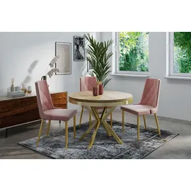 WFL GROUP Runder Ausziehbarer Esstisch - Loft Style Tisch mit Goldenen Metallbeinen - 100 bis 180 cm - Industrieller Tisch für Wohnzimmer - Kompakt - 100 cm... - Braun