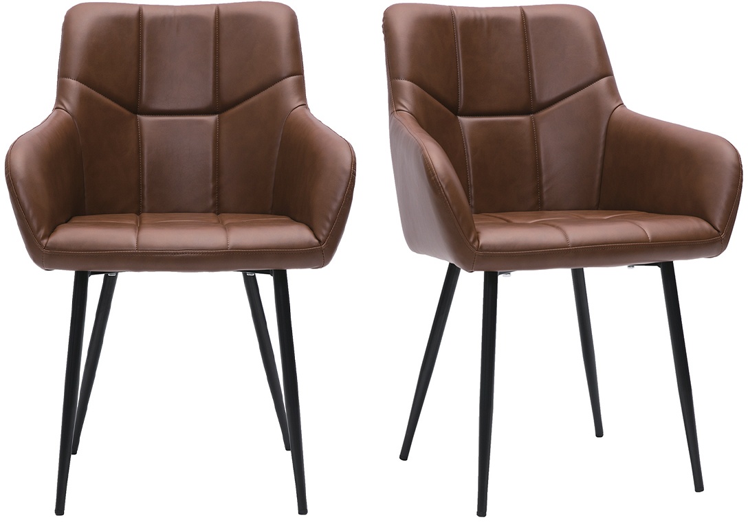 Design-Stühle aus braunem Polyurethan und schwarzem Metall (2er-Set) MONTERO
