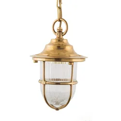 Licht-Erlebnisse Außen Pendelleuchte Messing Riffelglas IP54 rostfrei