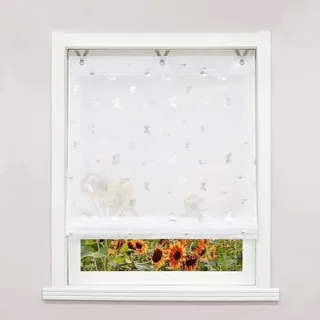 Delien Raffrollo ohne Bohren mit Ösen Transparente Raffgardine Kurzvorhang Ösenrollo Schals »Schmetterling« Küche Store Fenster Wohnzimmer Gardine 1 St. BxH 120x130cm,Silber
