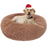 Hundebett Katzenbett Flauschig Rund aus Plüsch - Donut Kuscheliges Hundekissen Hundekorb Waschbar S/M/L/XL/XXL für Kleine, Mittelgroße und Große Hunde, Katzen und Andere Haustiere (XXL-80cm, Braun)