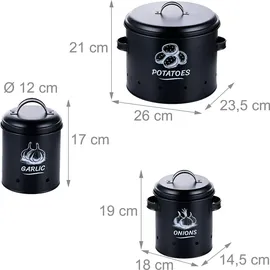 Relaxdays Kartoffel Aufbewahrungsbox 3er Set schwarz