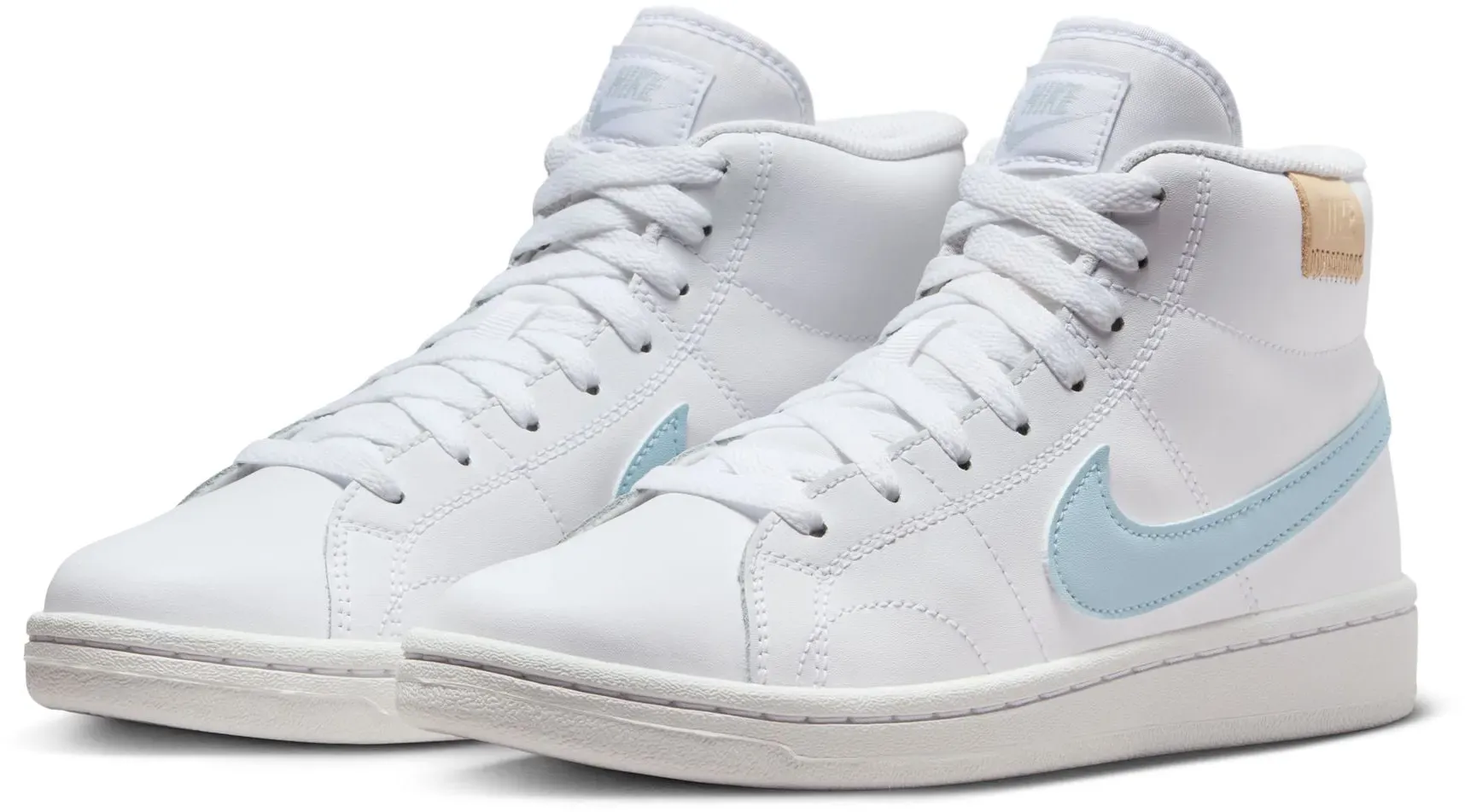 Sneaker NIKE SPORTSWEAR "COURT ROYALE 2 MID", Gr. 37,5, weiß (weiß, blau), Leder, Textil, sportlich, Schuhe