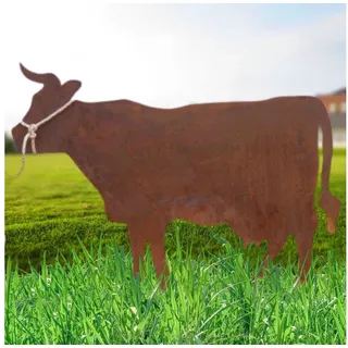 Rostikal Gartenfigur Kuh Deko Figur Garten Skulptur, Echter Rost braun