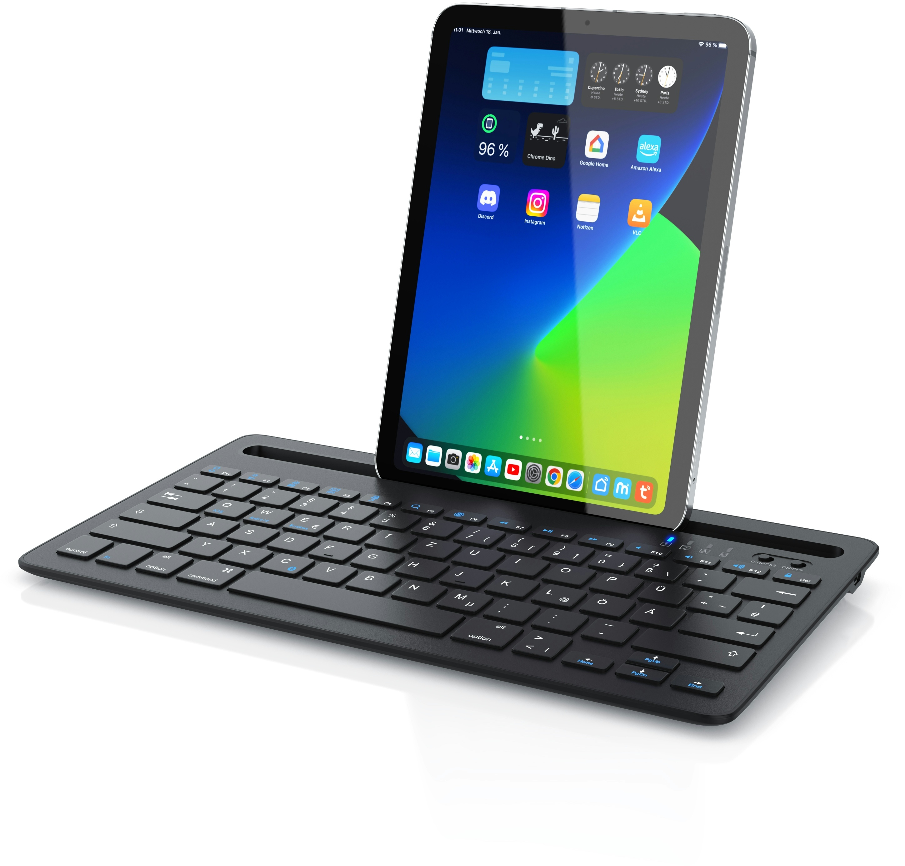 Aplic Bluetooth Tastatur mit Tablet Halterung für iOS, Android, Windows QWERTZ Layout / mit Akku