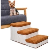 Galatée Hundetreppe, Faltbare Hundetreppe, 3-Stufige Tragbare Haustiertreppe, Abnehmbare Haustierrampe, Hundeschlafsofa Mit Aufbewahrungsfunktion(Braun)