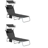 SoBuy 2-er Set Sonnenliege mit abnehmbarem Kopfkissen und verstellbarem Sonnendach Gartenliege mit Seitentasche Strandliege Relaxstuhl