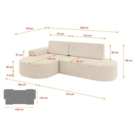 altdecor Eckcouch Cord mit Schlaffunktion 2-Sitzer Beige