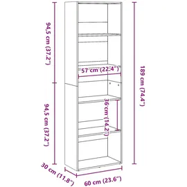 vidaXL Bücherregal 60 x 30 x 189 cm Braun