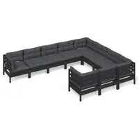 vidaXL 10-tlg Garten-Lounge-Set mit Kissen Schwarz Kiefernholz Modell 2