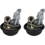 GLOBO 2x Springbrunnen Buddha Zimmerbrunnen Kaskade Wasserfall grau Deko LED H 19 cm