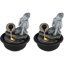 GLOBO 2x Springbrunnen Buddha Zimmerbrunnen Kaskade Wasserfall grau Deko LED H 19 cm