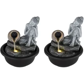 GLOBO 2x Springbrunnen Buddha Zimmerbrunnen Kaskade Wasserfall grau Deko LED H 19 cm