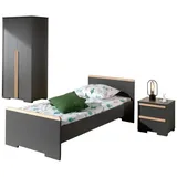 Vipack Jugendzimmer-Set in Anthrazit/Buche mit 2 Schubladen.