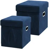 YITAHOME Sitzbank mit Stauraum Faltbare 40x31x31cm x2 in Samt blau - Sitzwürfel mit Stauraum und Deckel mit Samtbezug - Sitzcube Fußablage klappbare Aufbewahrungsbox Truhe Hocker