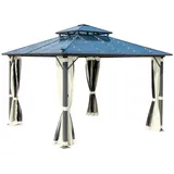 Brast Alu Pavillon Pagode 3,5 x 3,5 m inkl. Moskitonetz Beige