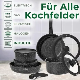 just perfecto household appliances Just Perfecto Töpfe Pfannen 11-Teilig,Topfset Pfannenset mit abnehmbaren Griffen,Pfanne 20/26cm,Topf 18/20cm,Tiefe Bratpfanne 26cm,Antihaftversiegelung,Kochen stapelbar topf Induktion,Ofenfest (Black)