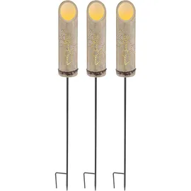 GLOBO Steckleuchte Bambus Solarleuchte Erdspieß Bambuslampe Solar, Dekor-stanzungen, grün, LED Warmweiß, Dxh 12x79,5 cm,