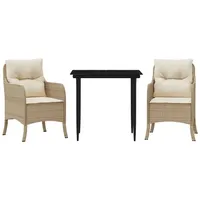 VidaXL 3-tlg. Garten-Essgruppe mit Kissen Beige Poly Rattan