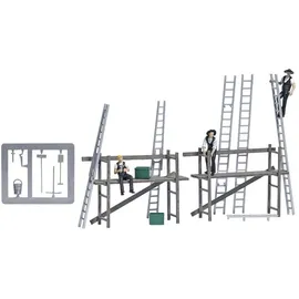BUSCH H0 Action Set Zimmermänner mit Gerüst