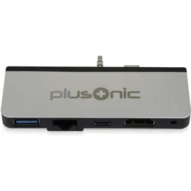 plusonic Docking Adapter/Hub für Surface Go, 5in1: USB 3.0/RJ45 Netzwerk/Type-C/HDMI/AUX, PSUC0165