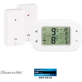Rosenstein & Söhne Digitales Kühl- & Gefrierschrank-Thermometer 2 Funk-Sensoren weiß
