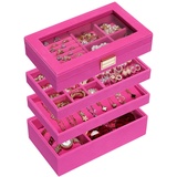 Seelux Schmuckablage, stapelbare Schmuckbox, Schubladen-Schmuckorganizer mit Glasdeckel, herausnehmbaren Trennwänden für die Schminktisch, Geschenkidee für Mädchen und Frauen (Rosa)